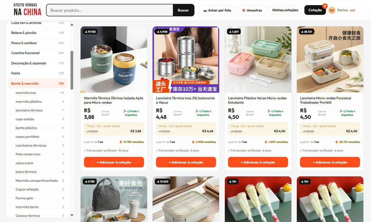 Plataforma Efeito Vendas na China: catálogo de produtos para sourcing com cotação direto da fábrica